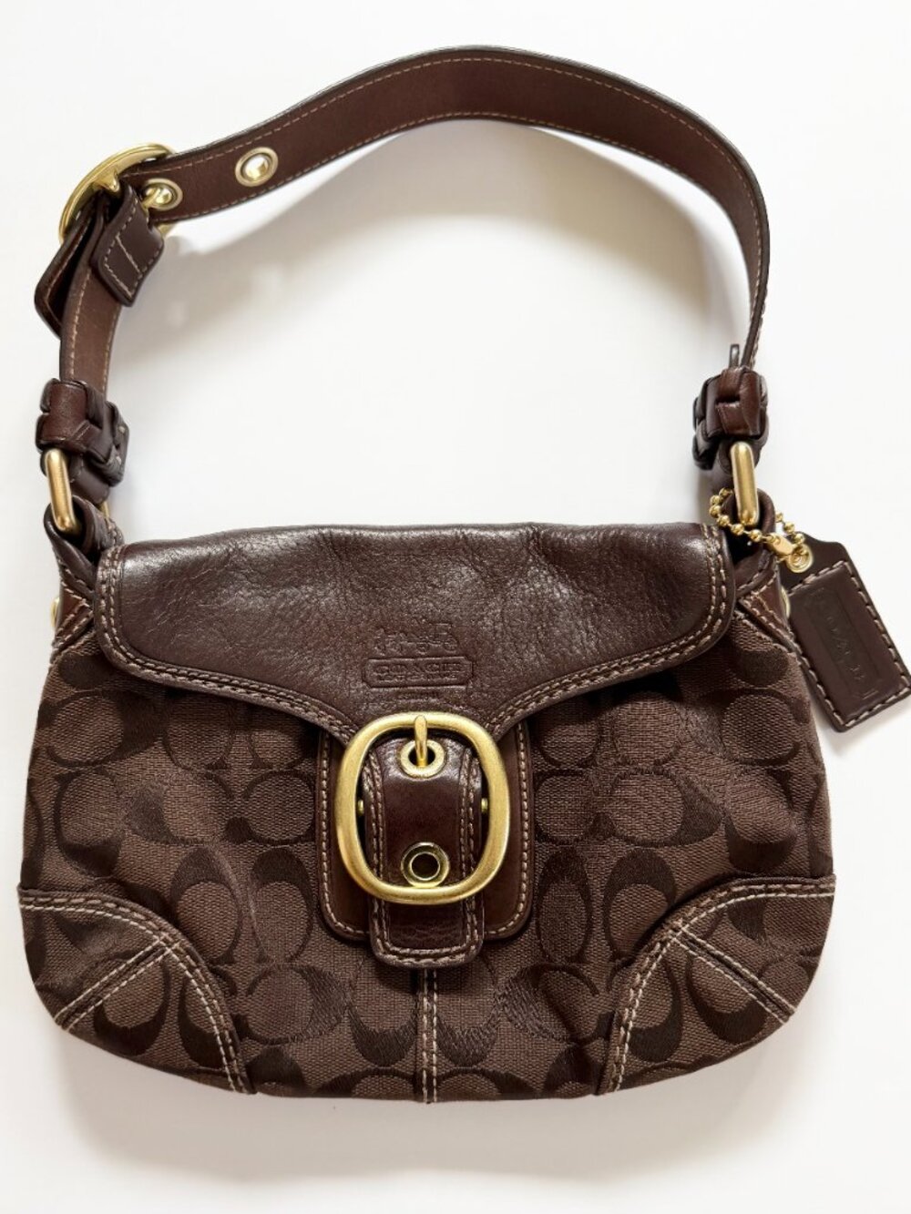 Vintage Coach Soho Signature Brown Leather Shoulder Bag